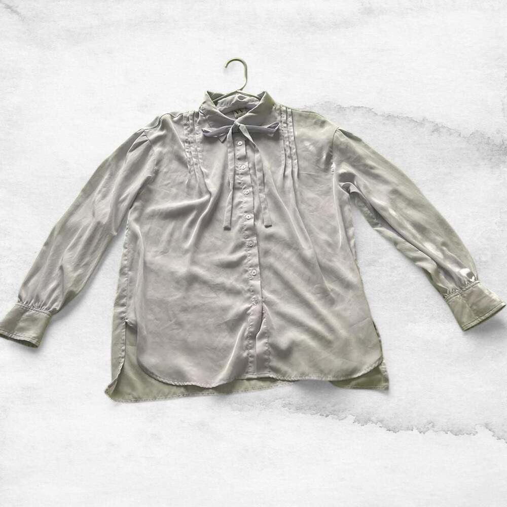 Worthington Lavender Bow Tie Blouse Long Sleeve